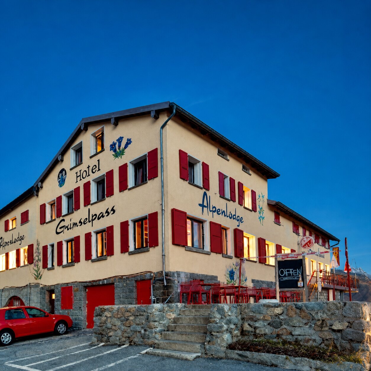 Grimsel Lodge am Abend